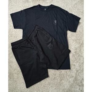 NEW T-shirt Bear Black Sparkle Logo And Sweat Shorts SET Mens Size Medium
